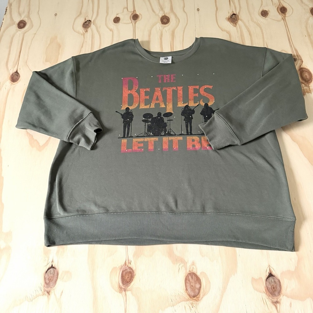 The Beatle Sweatshirt Women's Large Let It Be Fleece Green Crewneck Band